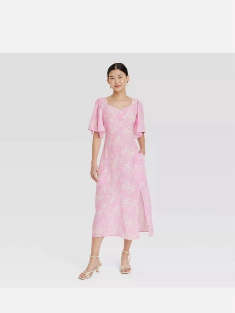 a new day Pink Floral Midi Dress with Side Slit